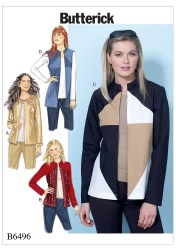 6496 BUTTERICK EASY LOOSE FIT COLOR BLOCK JACVKET, VEST PATTERN 14-22 UNCUT
